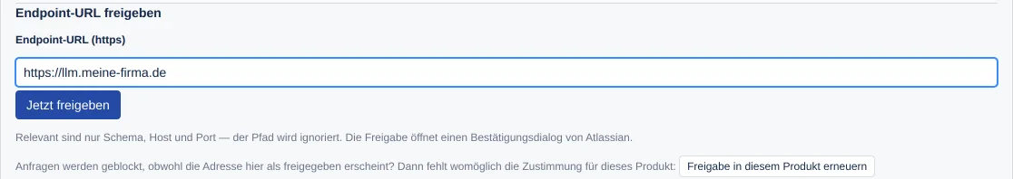 das Formular Endpoint-URL freigeben mit dem Feld Endpoint-URL (https)