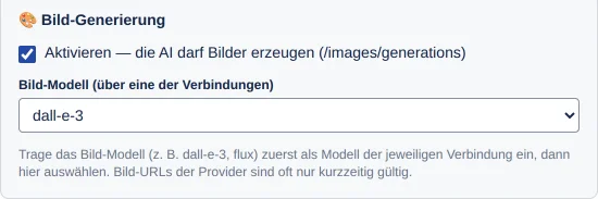 die Karte 🎨 Bild-Generierung mit Häkchen und Bild-Modell-Auswahl