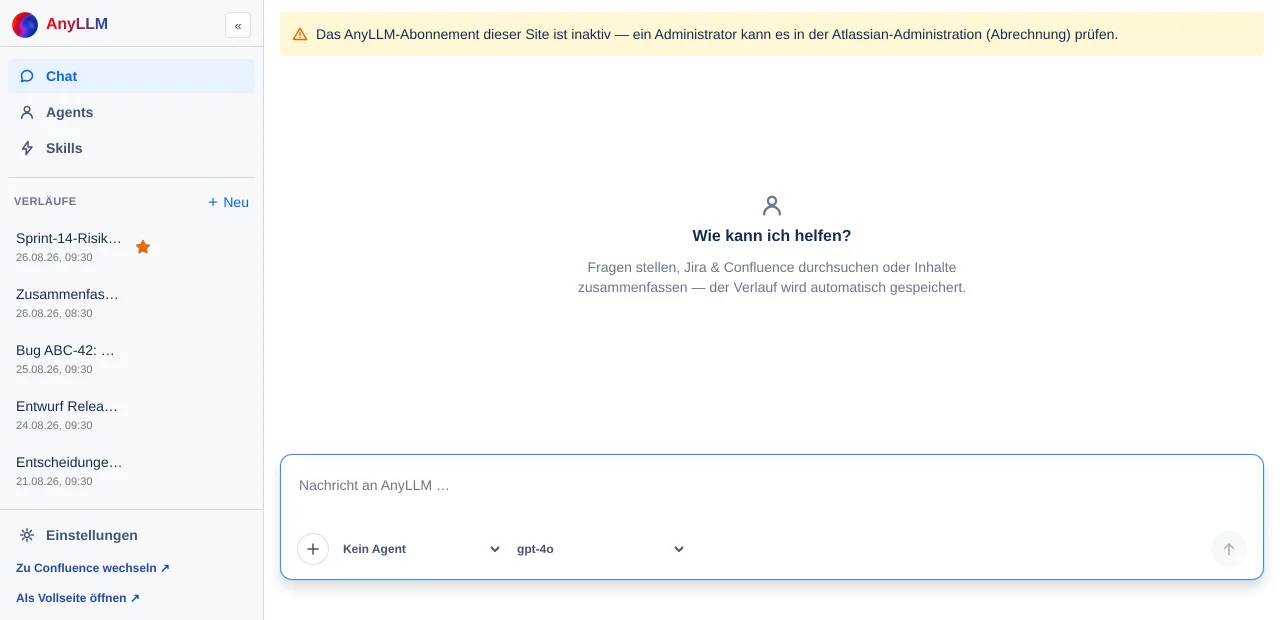 der Chat mit dem Banner zum inaktiven Abonnement über dem Eingabefeld