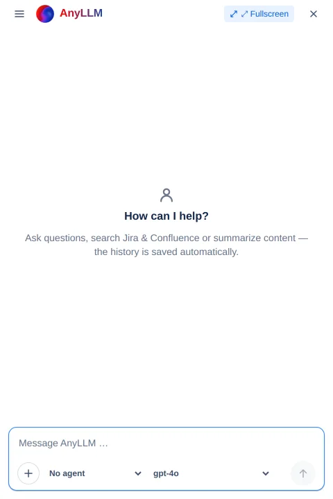 The tall, narrow "AnyLLM Chat" dialog opened from the byline below the page title
