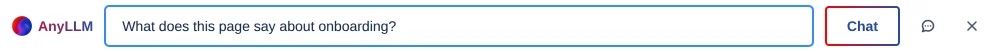 The chat bar above a page: input field, Chat, Continue conversation, Dismiss