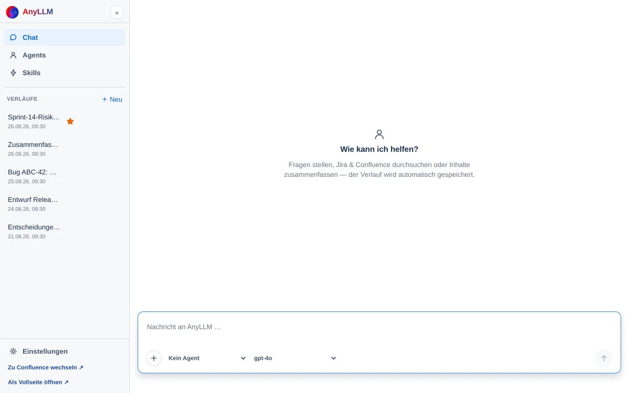 App-Seite mit dem leeren Zustand „Wie kann ich helfen?"
