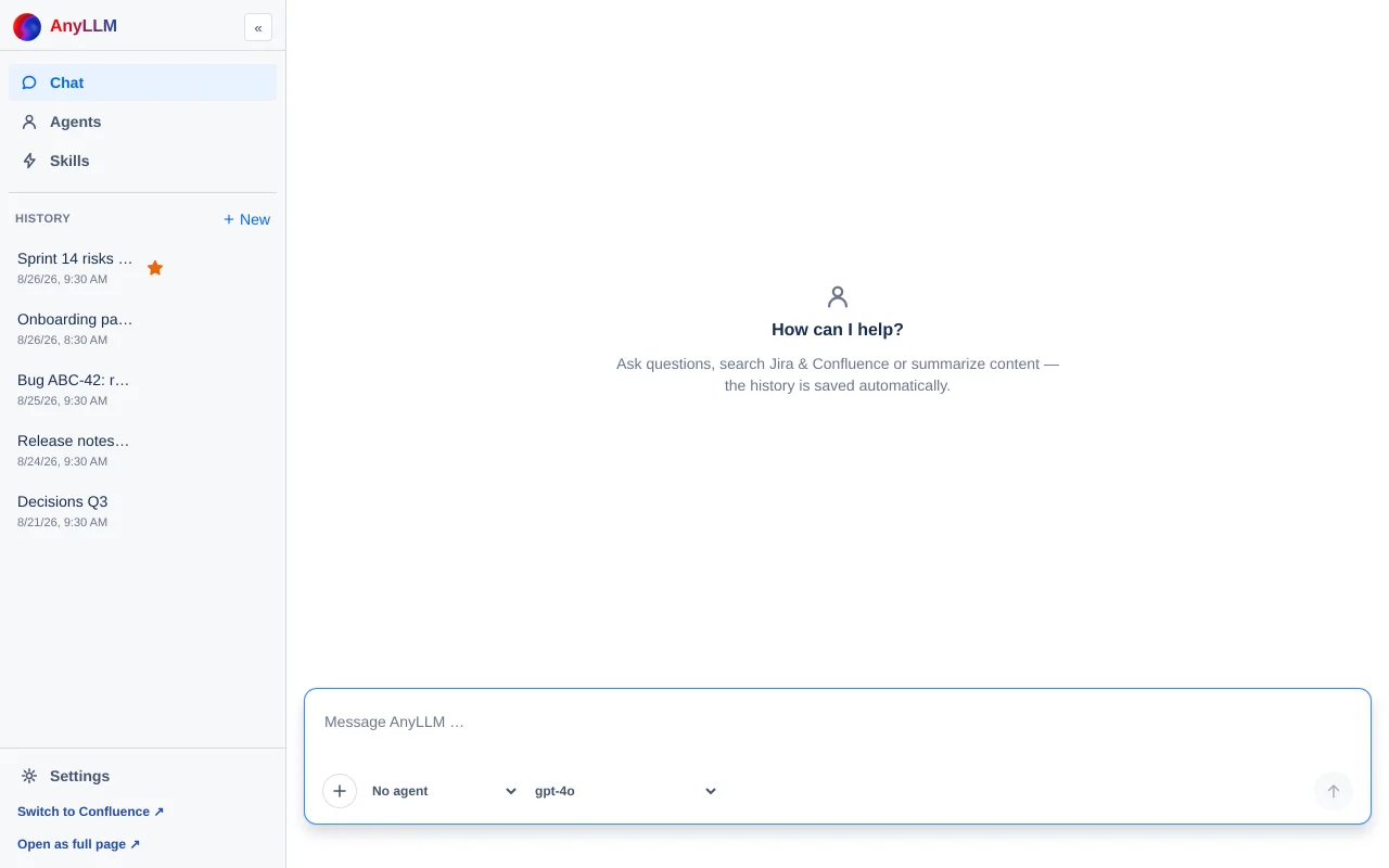 App page with the empty state "How can I help?"