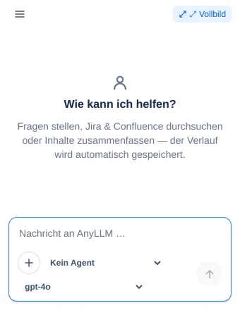 Der Eintrag AnyLLM im rechten Kontextbereich eines Vorgangs mit geöffnetem kompaktem Chat