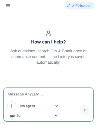 The entry AnyLLM in the right-hand context area of an issue with the compact chat open
