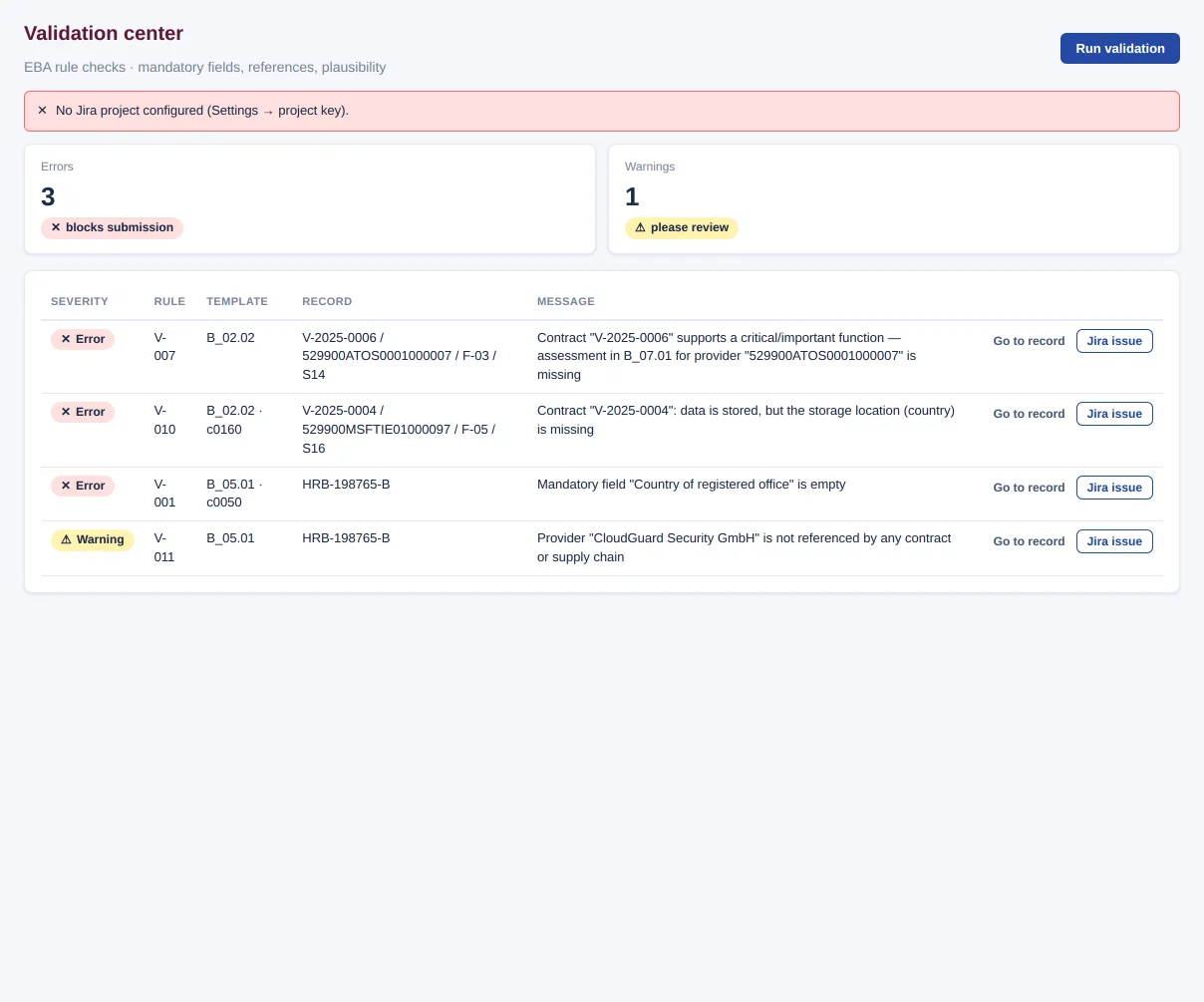 Clicking “Jira issue” without a configured project key