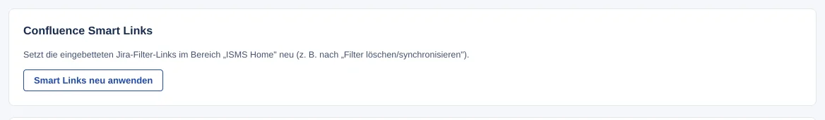 Karte „Confluence Smart Links“ mit Beschreibung und Schaltfläche „Smart Links neu anwenden“