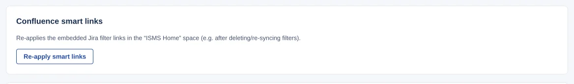 “Confluence smart links” card with description and the “Re-apply smart links” button